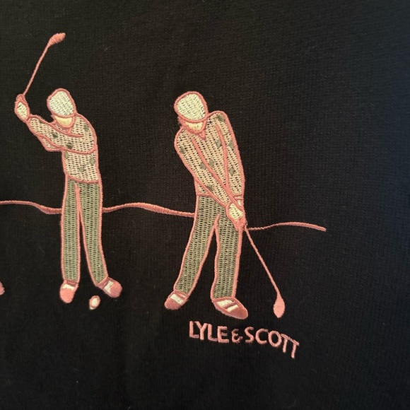 Lyle & Scott Black Wool Blend Men Golfers Embroidery Sweater Size Medium - Picture 3 of 7